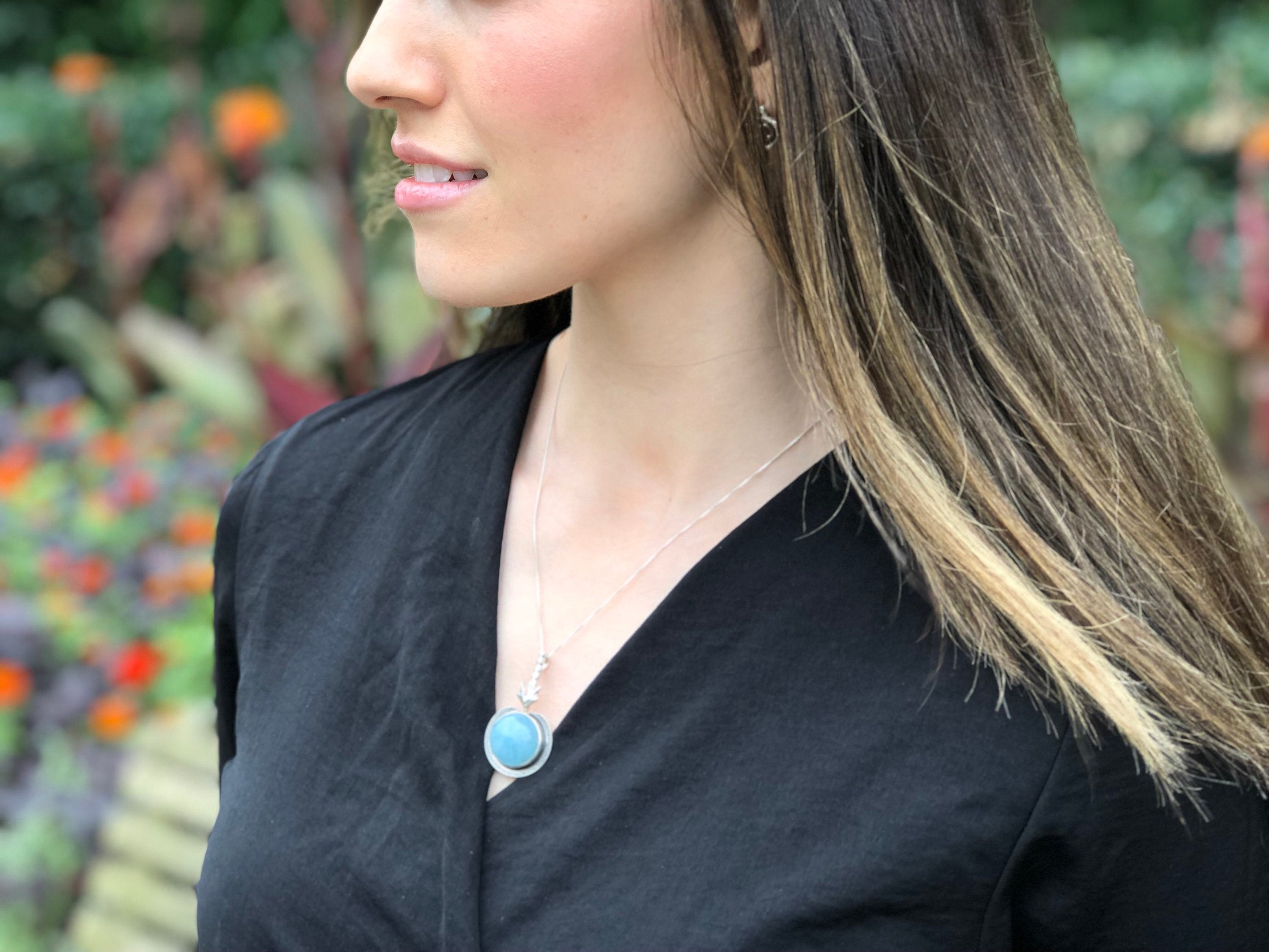 Round Pendant, Prehnite Pendant, Natural Prehnite, Green Prehnite, Unique Pendant, May Birthstone, Silver Pendant, May Pendant, Prehnite