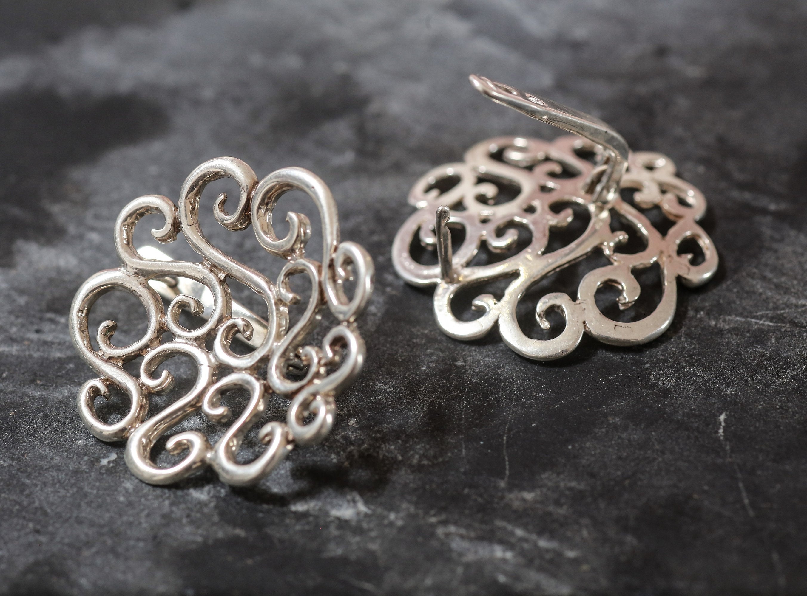 Flower Earrings, Silver Earrings, Large Stud Earrings, Artistic Earrings, Statement Earrings, Swirl Earrings,Artisan Earrings, Stud Earrings