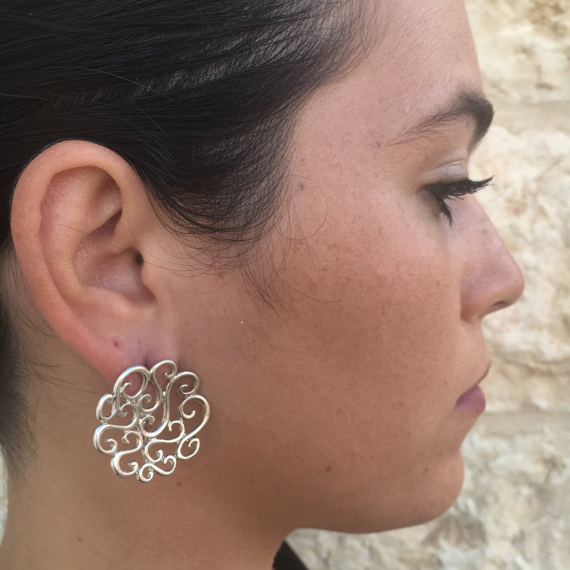 Flower Earrings, Silver Earrings, Large Stud Earrings, Artistic Earrings, Statement Earrings, Swirl Earrings,Artisan Earrings, Stud Earrings
