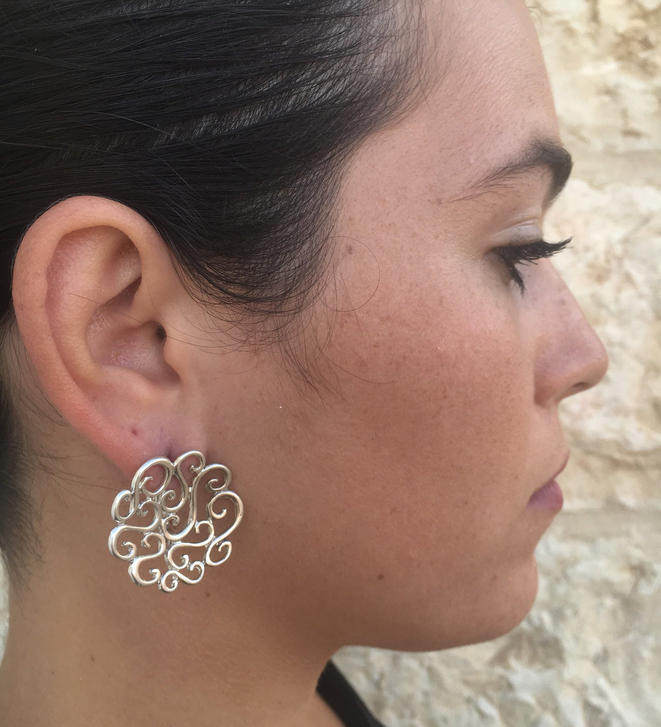 Flower Earrings, Silver Earrings, Large Stud Earrings, Artistic Earrings, Statement Earrings, Swirl Earrings,Artisan Earrings, Stud Earrings