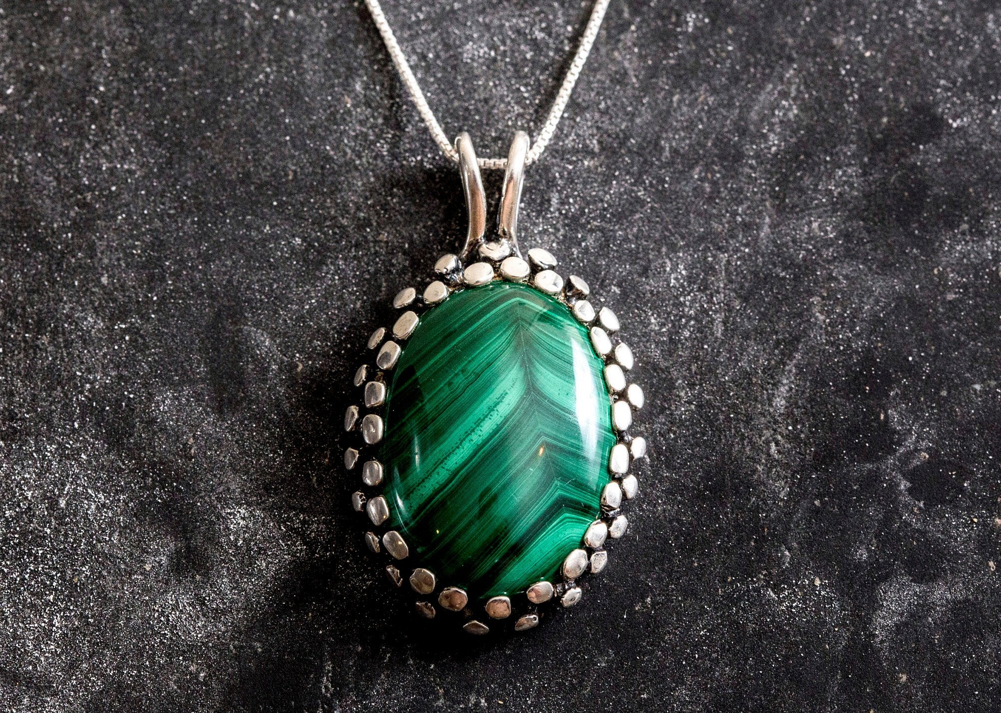 Statement Pendant, Malachite Pendant, Natural Malachite, Vintage Pendant, Green Malachite, Green Pendant, Solid Silver Pendant, Malachite