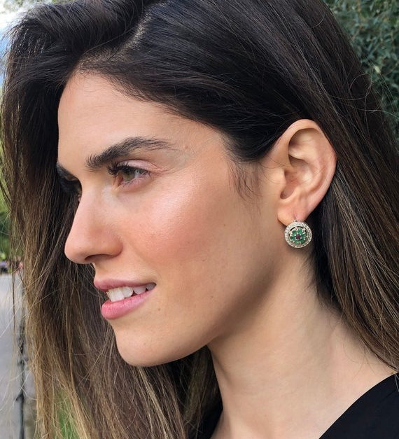 Tourmaline Earrings, Turmaline Earrings, Cluster Earrings, Colorful Earrings, October Earrings, Vintage Earrings, Sterling Silver Earrings