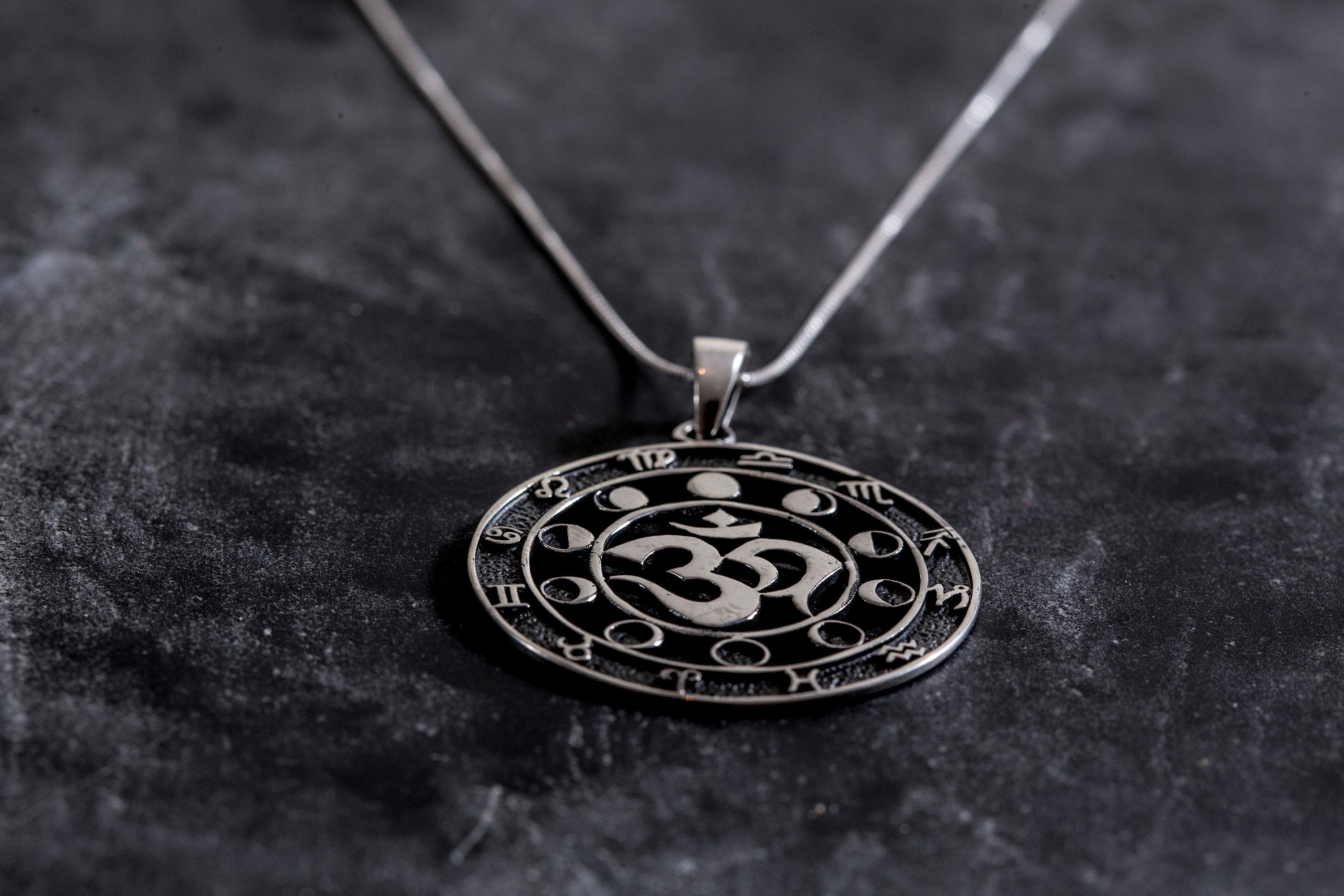 Silver Pendant, Pure Silver, Statement Pendant, Round Pendant, Ohm Pendant, Buddhist Pendant, Silver Large Pendant, Sterling Silver