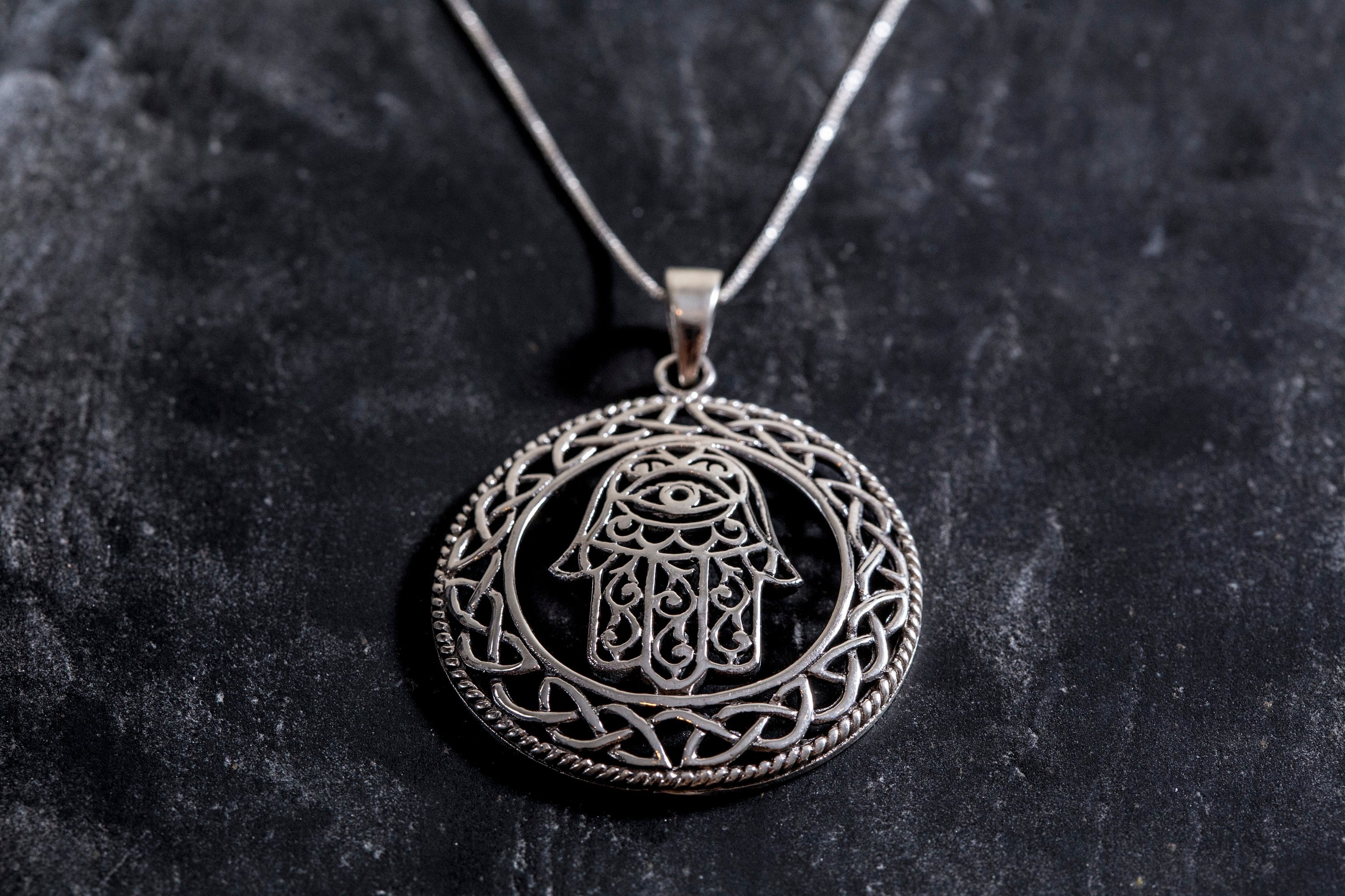 Hamsa Pendant, Symbolic Pendant, Fatima Hand Pendant, Vintage Pendant, Silver Hand Pendant, Silver Pendant, Unique Pendant, Round Pendant