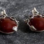 Carnelian Earrings, Natural Carnelian, Red Agate Earrings, Leaf Earrings, August Earrings, Red Earrings, Solid Silver Earrings, Carnelian