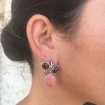 Rhodochrosite Earrings, Garnet Earrings, Natural Rhodochrosite, Natural Garnet, Vintage Earrings, Silver Earrings, Garnet, Rhodochrosite