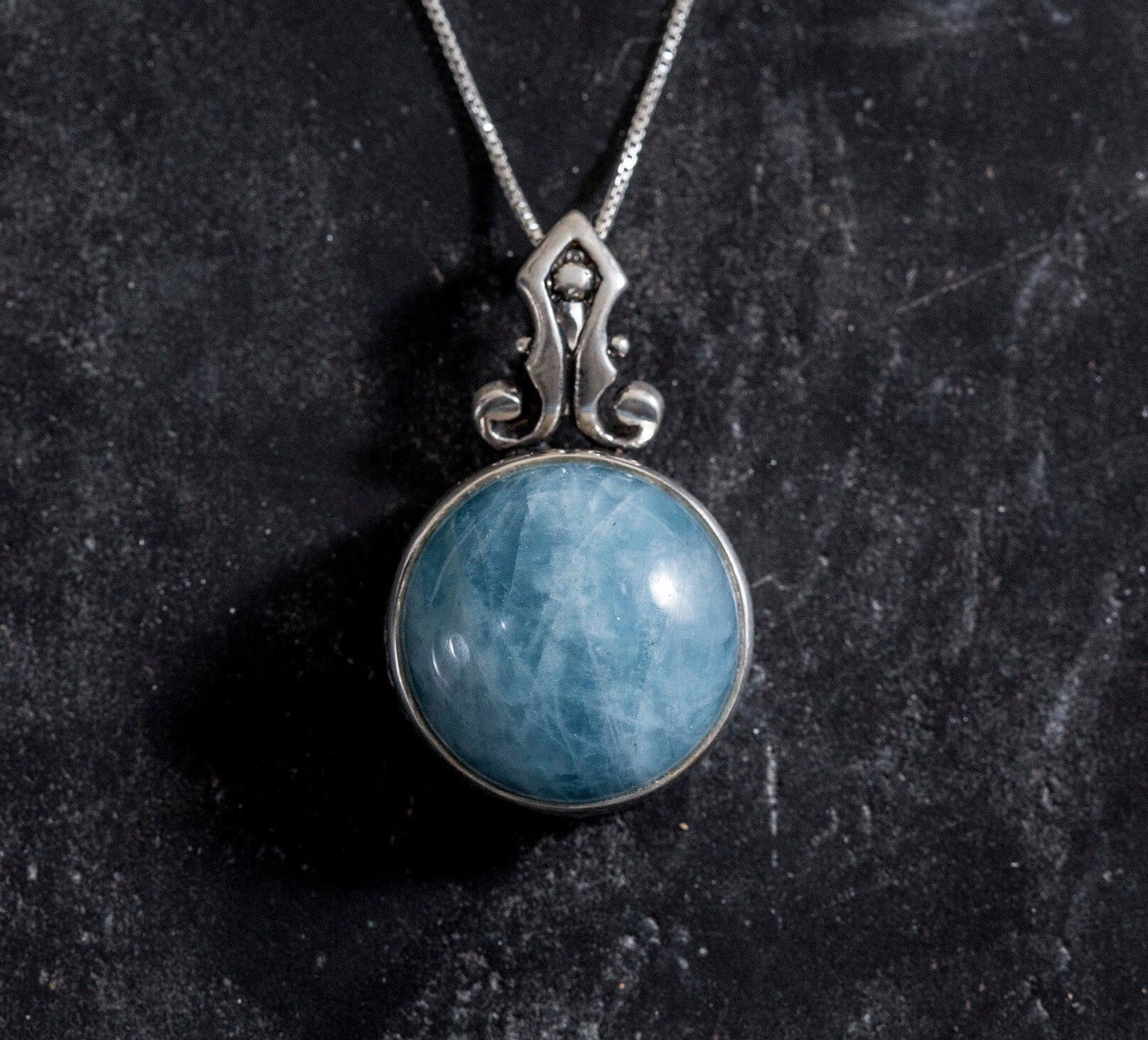 Roman Blue Pendant, Aquamarine Pendant, Natural Aquamarine, March Birthstone, Vintage Pendant, Blue Pendant, Silver Pendant, Aquamarine