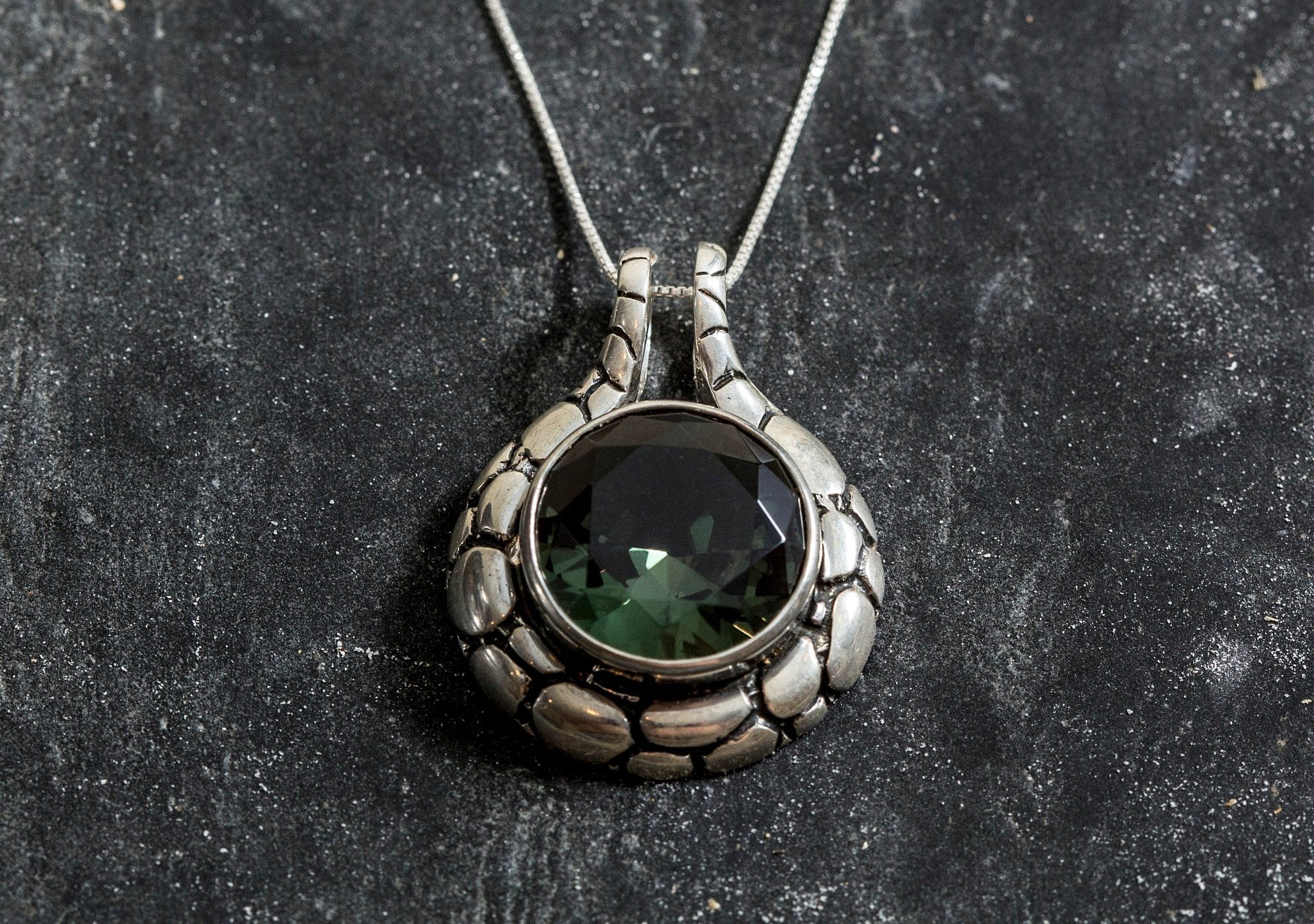 Diamond Pendant, Created Green Diamond, Lab Diamond Pendant, Statement Pendant, Green Pendant, Round Pendant, Solid Silver Pendant, Diamond