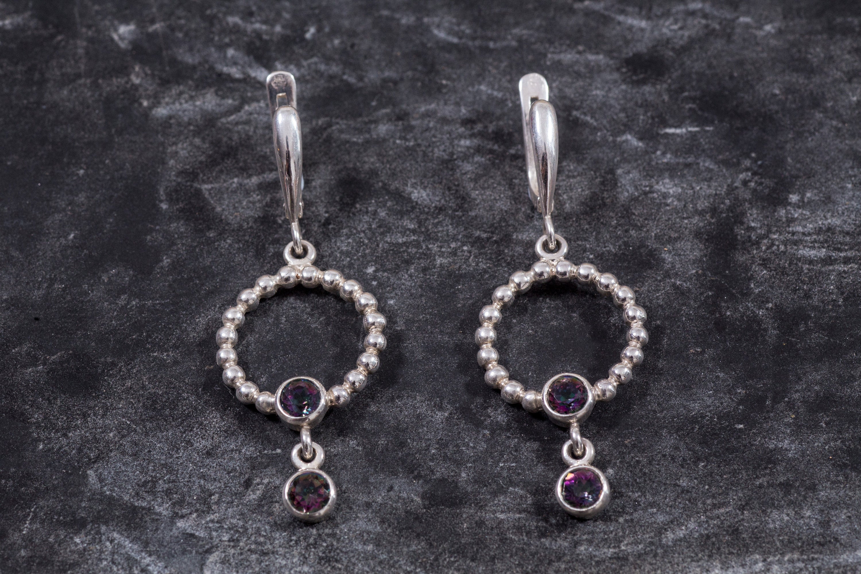 Mystic Topaz Earrings, Natural Topaz Earrings, Purple Earrings, Long Earrings, November Earrings, Vintage Earrings, Silver Earrings, Topaz