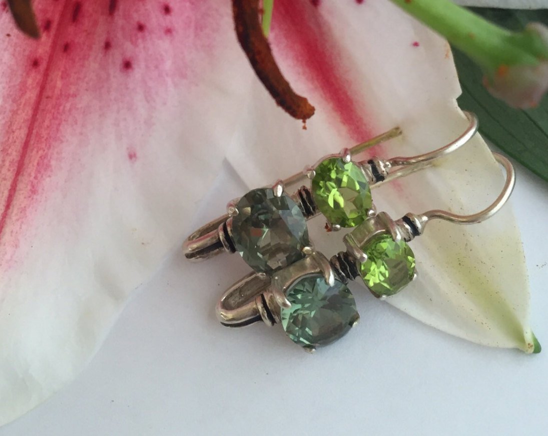 Green Earrings, Green Stone Earrings, Emerald Green Earrings, Peridot Green Earrings, Matching Set, Solid Silver Earrings, Sterling Silver