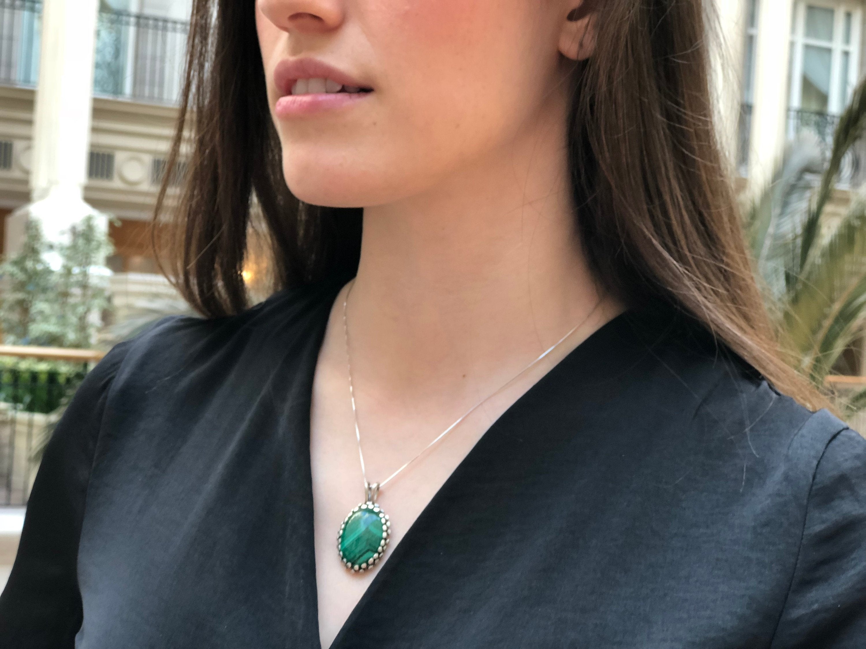 Statement Pendant, Malachite Pendant, Natural Malachite, Vintage Pendant, Green Malachite, Green Pendant, Solid Silver Pendant, Malachite