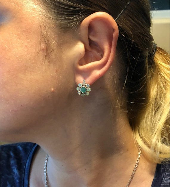 Tourmaline Earrings, Yellow Tourmaline, Pink Tourmaline, Flower Earrings, October Birthstone, Vintage Earrings, Silver Earring, Tourmaline