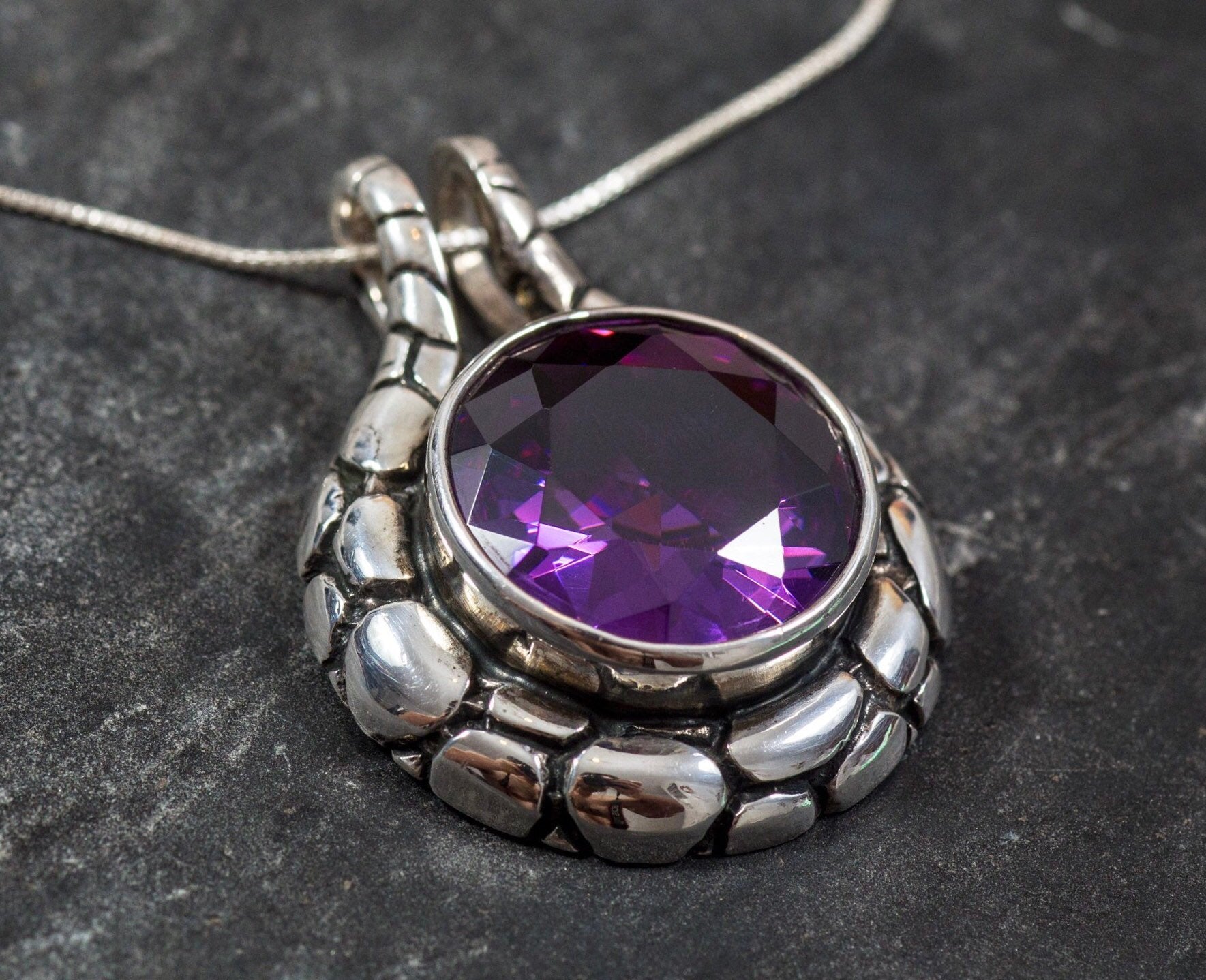 Violet Sapphire Pendant, Created Sapphire, Violet Pendant, Large Pendant, Statement Pendant, Purple Pendant, Heavy Silver Pendant, Violet