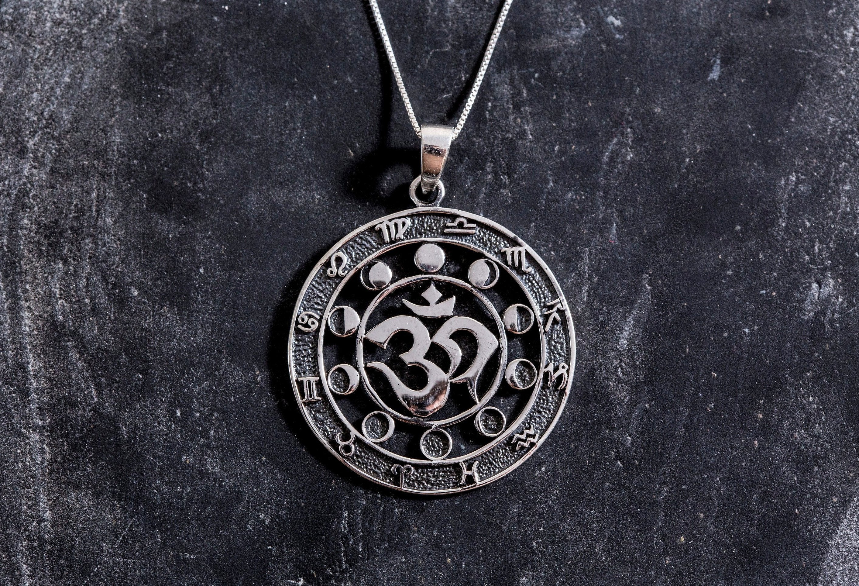 Silver Pendant, Pure Silver, Statement Pendant, Round Pendant, Ohm Pendant, Buddhist Pendant, Silver Large Pendant, Sterling Silver