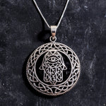 Hamsa Pendant, Symbolic Pendant, Fatima Hand Pendant, Vintage Pendant, Silver Hand Pendant, Silver Pendant, Unique Pendant, Round Pendant