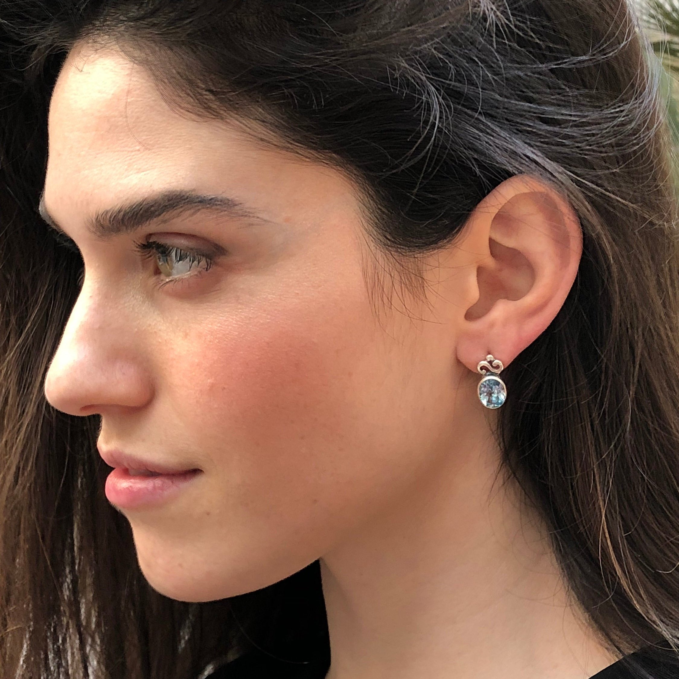 Vintage Topaz Studs, Blue Topaz Earrings, Natural Topaz, Blue Topaz Sky earrings, Evening Wear Jewelry Set, Bridal