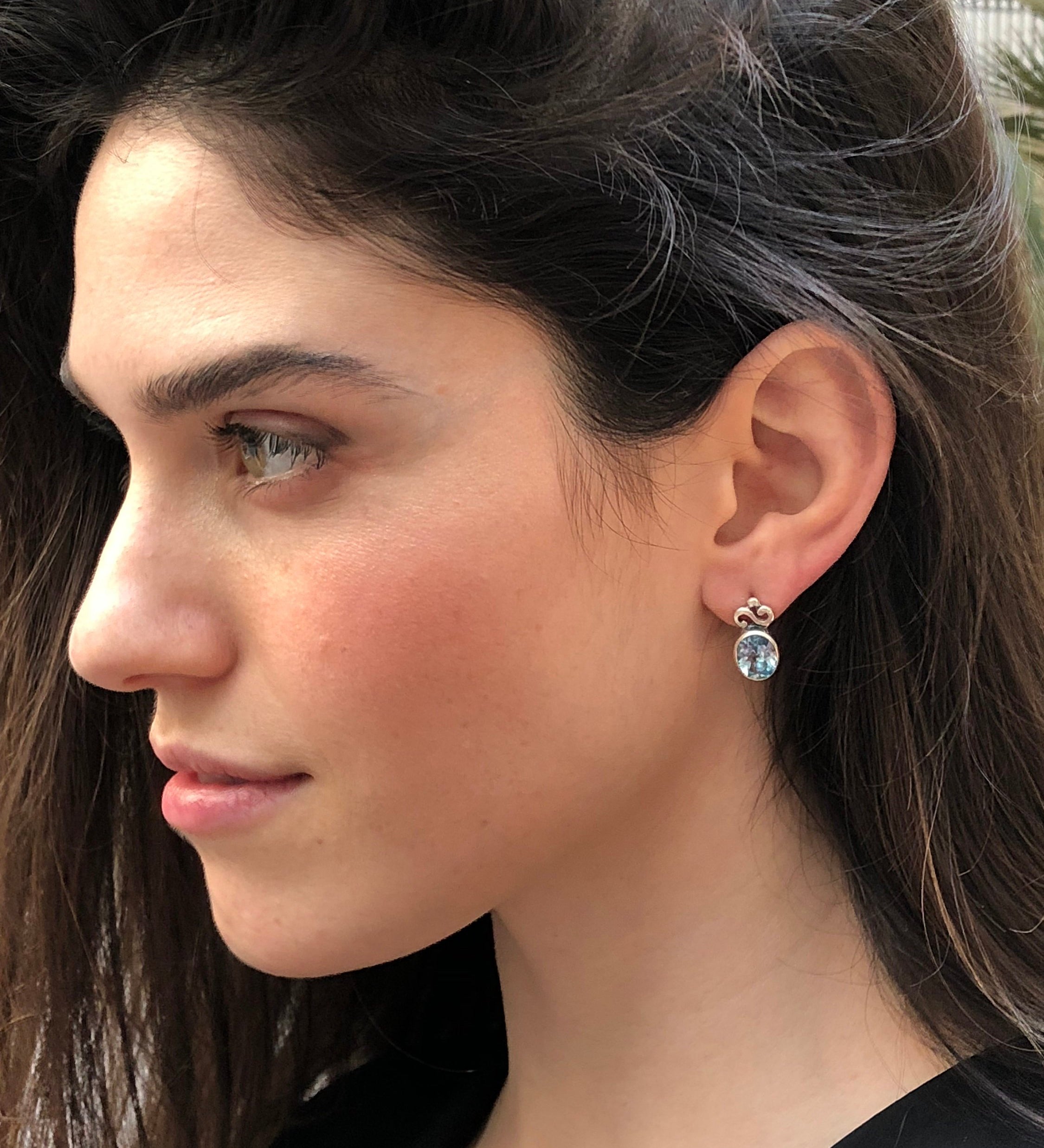 Vintage Topaz Studs, Blue Topaz Earrings, Natural Topaz, Blue Topaz Sky earrings, Evening Wear Jewelry Set, Bridal