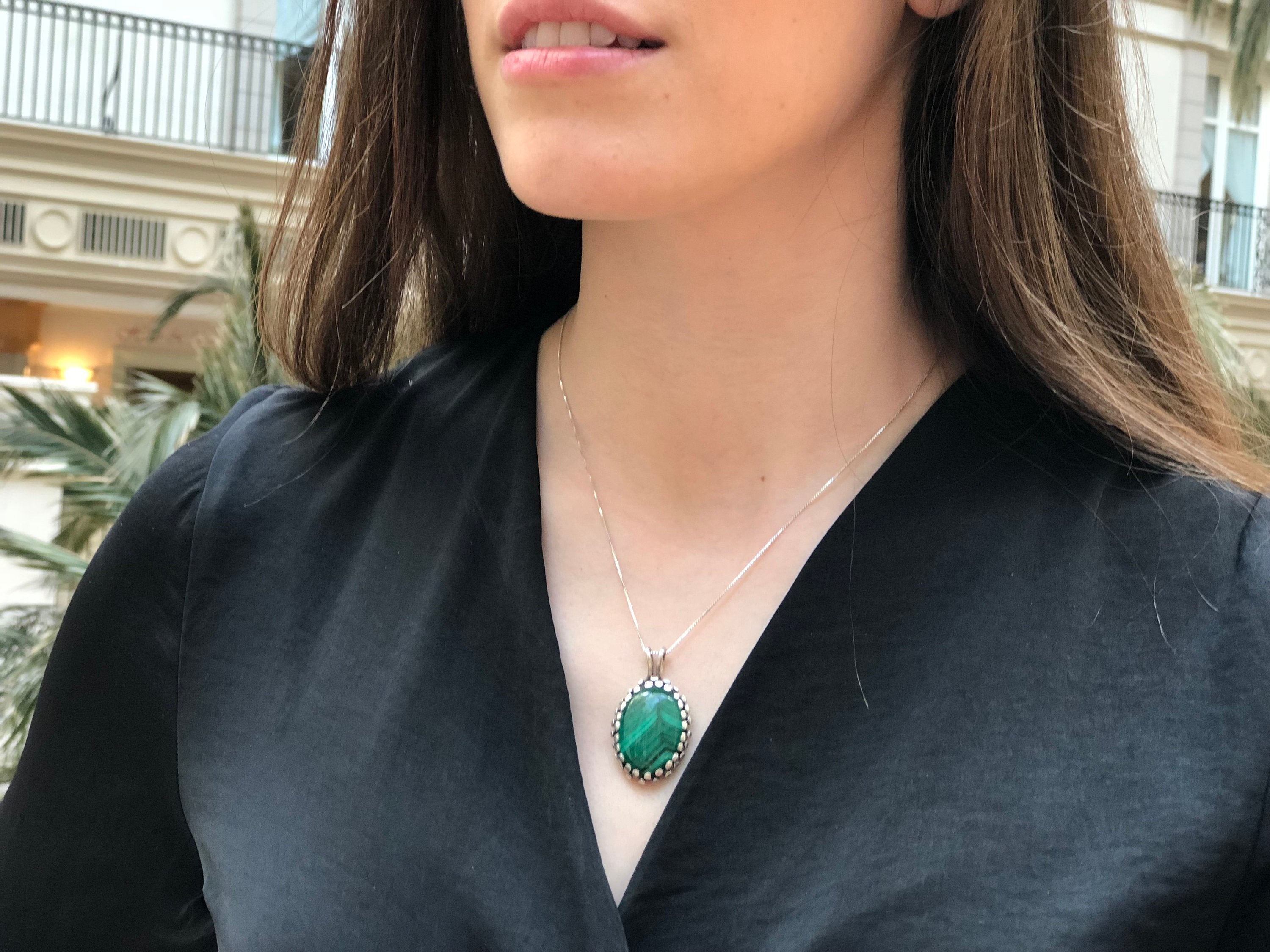 Malachite Pendant Natural Malachite Necklace Green Statement