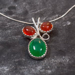 Emerald Pendant, Carnelian Pendant, Natural Carnelian, August Birthstone, Leaf Pendant, Created Emerald, Solid Silver Pendant, Carnelian
