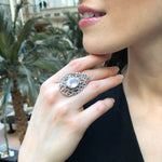 Rose Quartz Ring, Natural Rose Quartz, January Ring, Teardrop Ring, Pink Vintage Ring, Statement Ring, Pink Diamond Ring, 925 Silver Ring