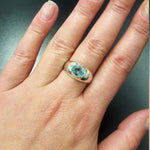 Aquamarine Ring, Created Aquamarine, Wide Band Ring, Blue Vintage Ring, Blue Diamond Ring, Wide Silver Ring, Aqua Ring, Solid Silver Ring