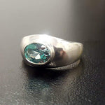 Aquamarine Ring, Created Aquamarine, Wide Band Ring, Blue Vintage Ring, Blue Diamond Ring, Wide Silver Ring, Aqua Ring, Solid Silver Ring