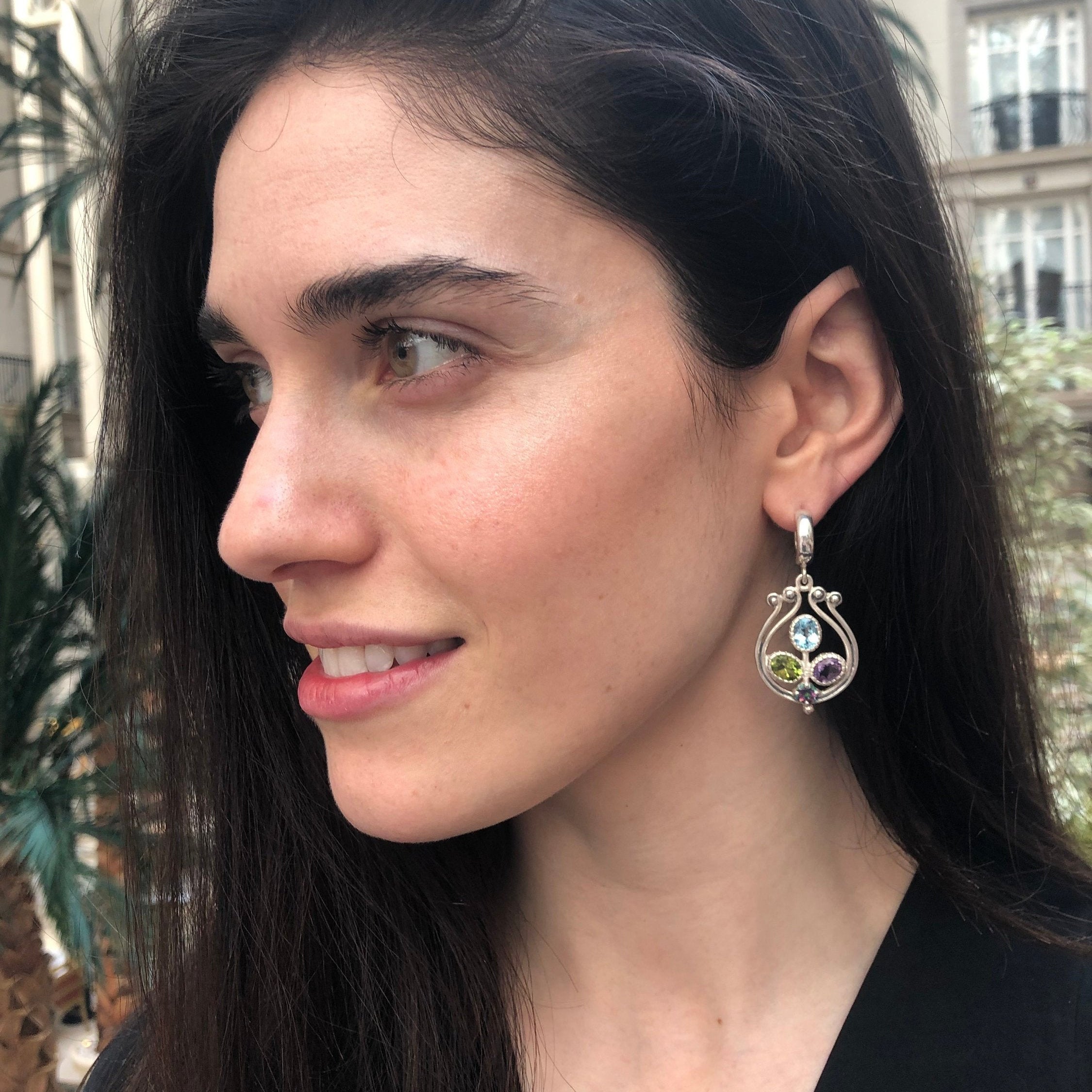 Harps Earrings, Natural Topaz, Long Earrings, Vintage Earrings, Heavy Earrings, Birthstone Earrings, Colorful Earrings, 925 Silver Earrings