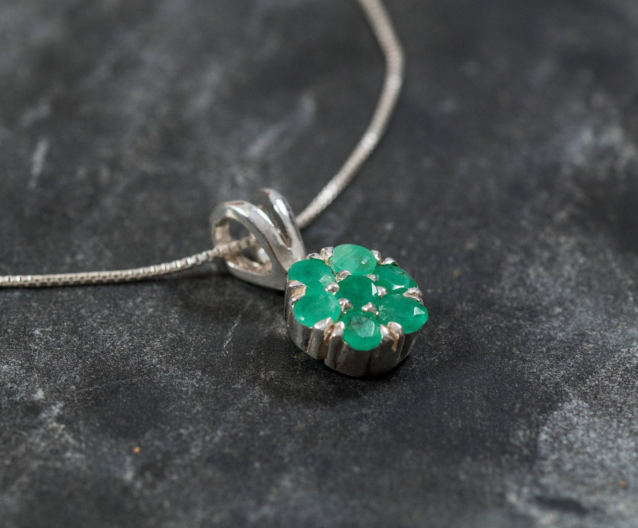 Emerald Pendant, Natural Pendant, Flower Pendant, May Birthstone, Genuine Emerald, Real Emerald Pendant, Pendant and Chain, Silver Pendant