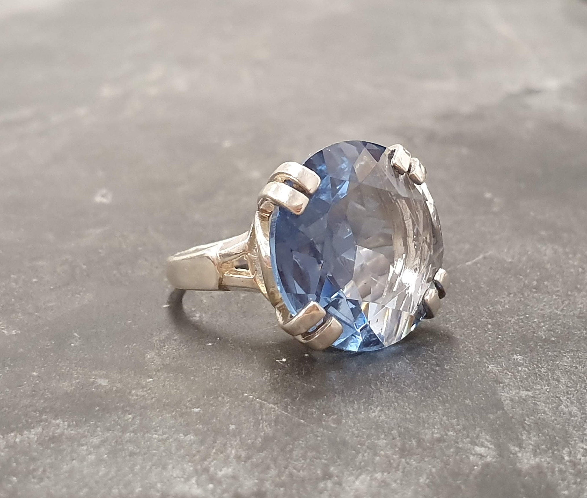 Aquamarine Ring, Created Aquamarine, Blue Vintage Ring, Blue Diamond Ring, Vintage Rings, Blue Ring, Solid Silver Ring, Large Aquamarine