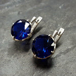Sapphire Earrings, Created Sapphire, Round Blue Earrings, Blue Vintage Earrings, Blue Diamond Earrings, Royal Blue Earrings, Silver Earrings