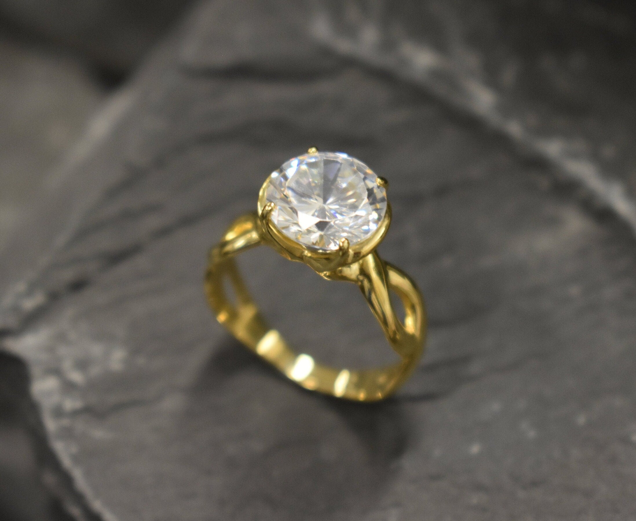 Gold Diamond Ring, Diamond Ring, Created Diamond Ring, Gold Engagement Ring, Vintage Ring, Solitaire Ring, Sparkly Ring, Solid Silver Ring