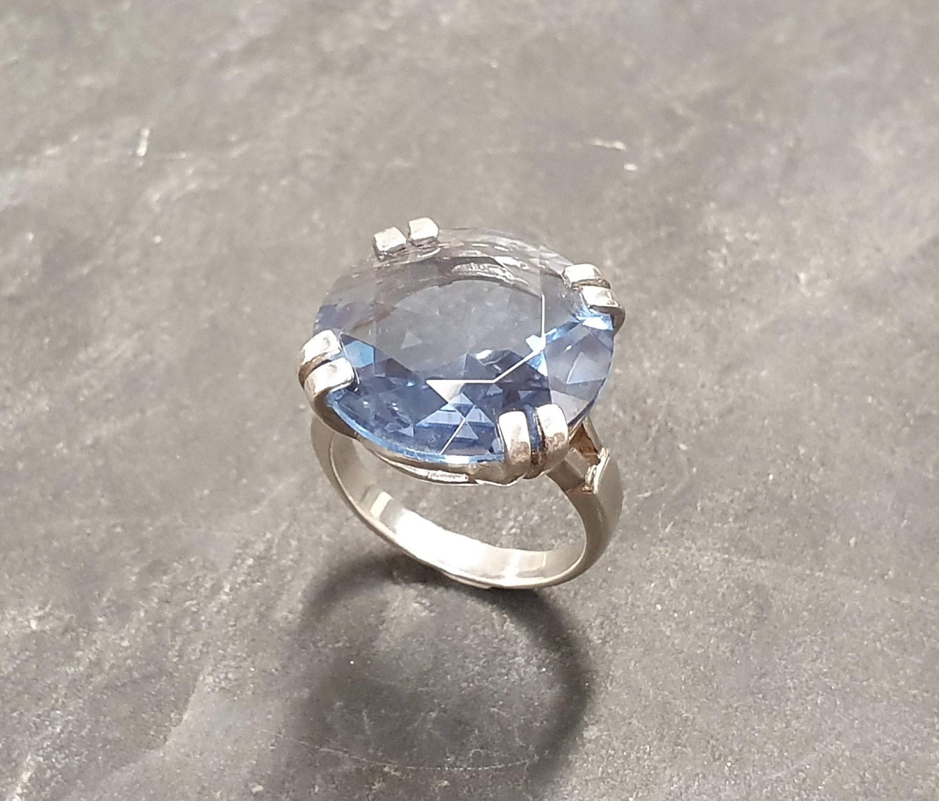Aquamarine Ring, Created Aquamarine, Blue Vintage Ring, Blue Diamond Ring, Vintage Rings, Blue Ring, Solid Silver Ring, Large Aquamarine