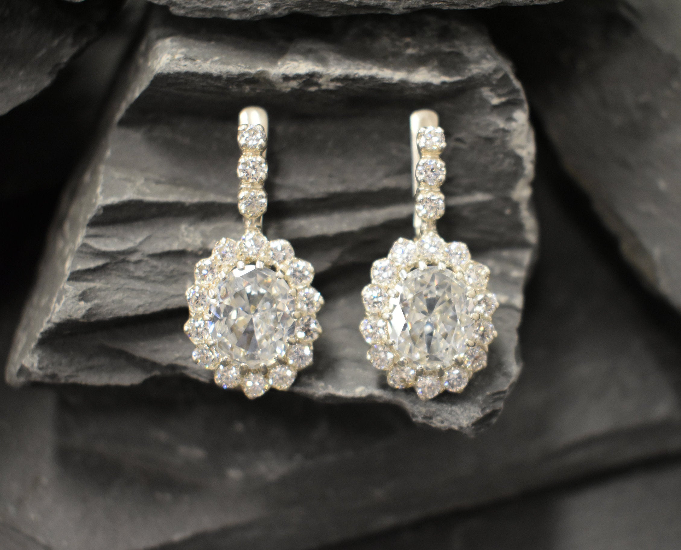 Victorian Earrings, Created Diamond, Long Diamond Earrings, Statement