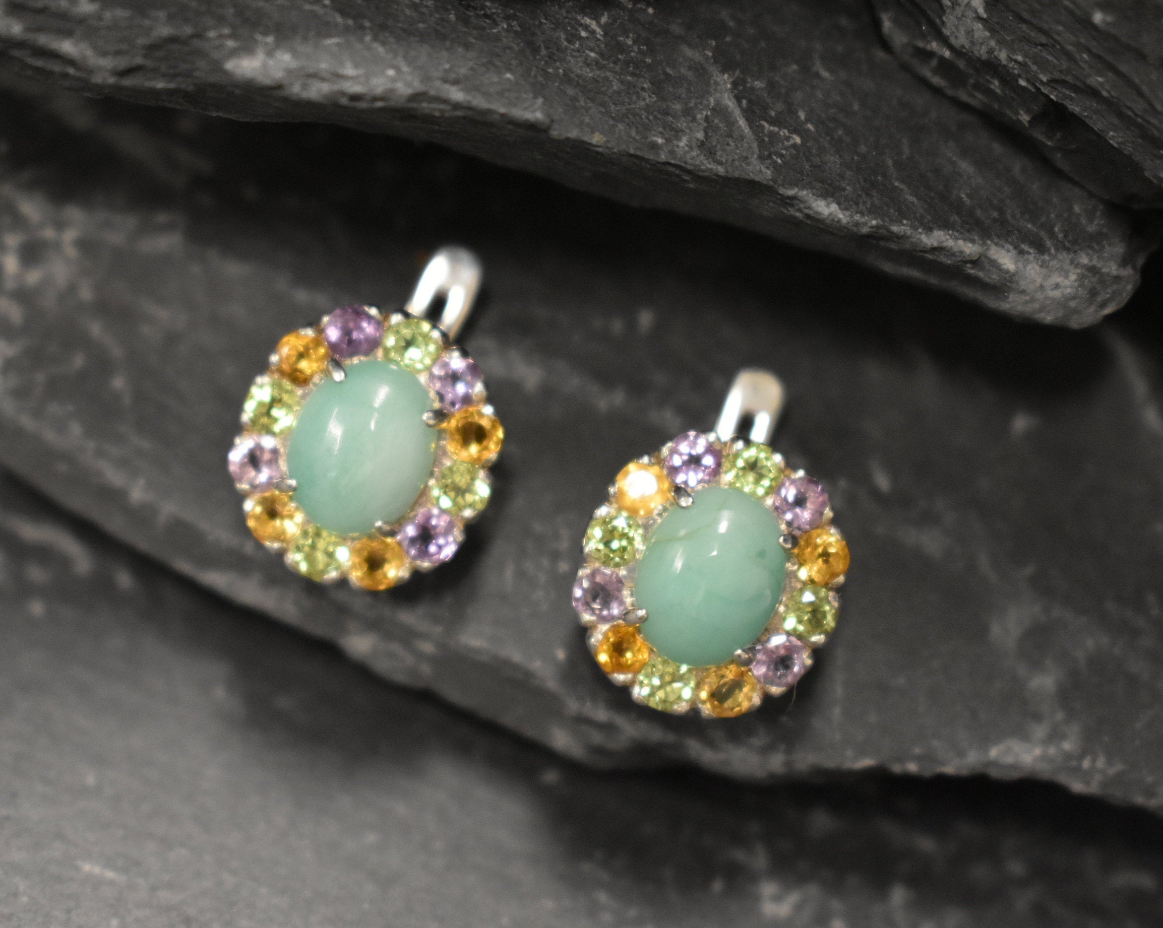 Emerald Earrings, Natural Emerald, Victorian Earrings, May Birthstone, Green Earrings, Vintage Earrings, Oval Studs, Solid Silver Earrings