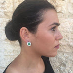 Emerald Earrings, Natural Emerald, Victorian Earrings, May Birthstone, Green Earrings, Vintage Earrings, Oval Studs, Solid Silver Earrings