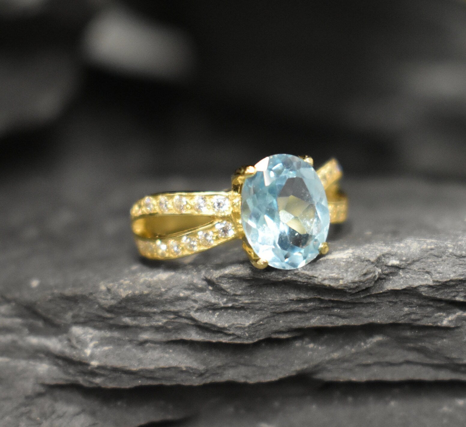 Gold Topaz Ring, Blue Topaz Ring, Natural Blue Topaz, December Ring, Gold Engagement Ring, Vintage Ring, 18K Gold Ring, 925 Sterling Silver
