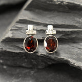 Garnet Earrings, Garnet Studs, January Birthstone, Red Earrings, Red Vintage Studs, January Earrings, Vintage Earrings, 925 Silver Earrings