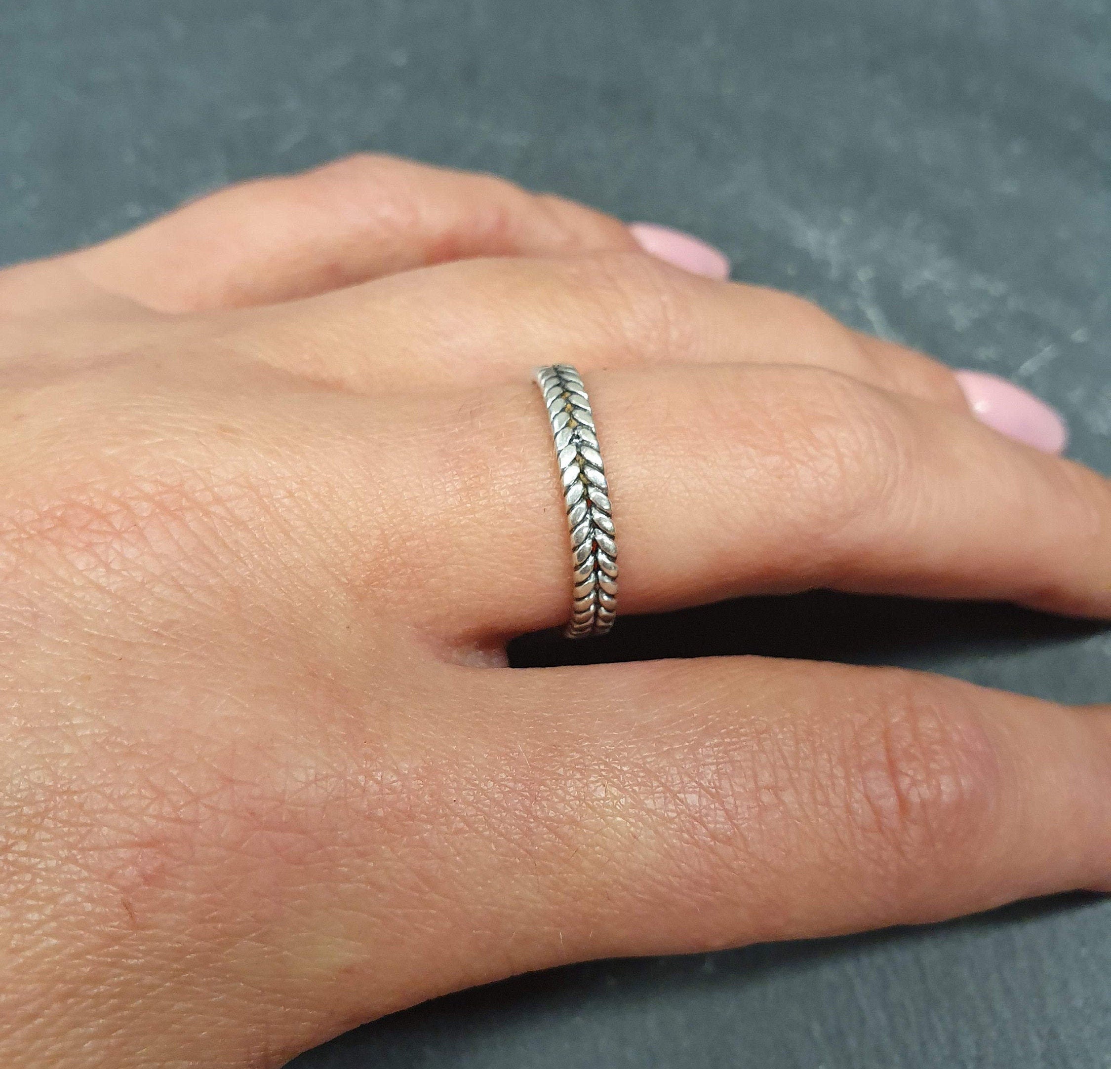 Silver Plaited Band, Fishtail Band, Stackable Band, Dainty Ring, Plaited Ring, Vintage Band, Oxidised Silver Band, Solid Silver Band