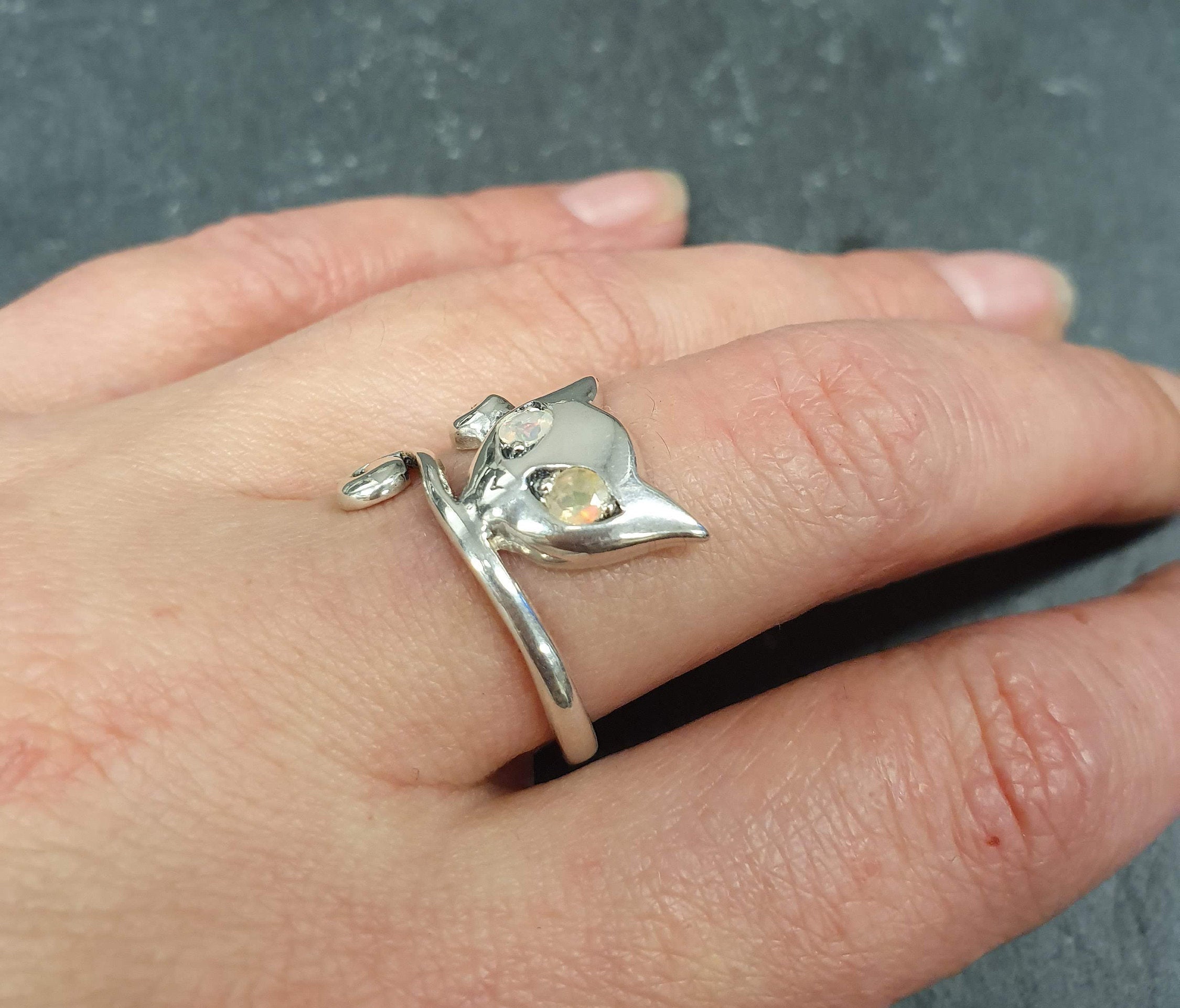 Fire Opal Ring, Opal Ring, Natural Opal Ring, October Birthstone, Silver Cat Ring, Vintage Ring, Cats Eye Ring, Cat Ring, Solid Silver Ring