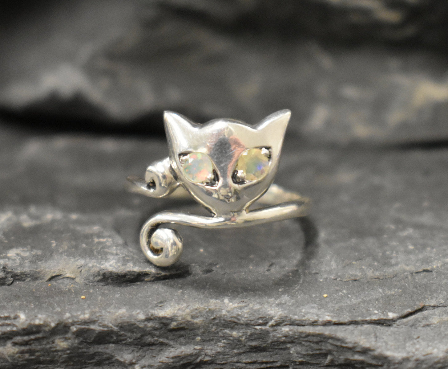 Fire Opal Ring, Opal Ring, Natural Opal Ring, October Birthstone, Silver Cat Ring, Vintage Ring, Cats Eye Ring, Cat Ring, Solid Silver Ring