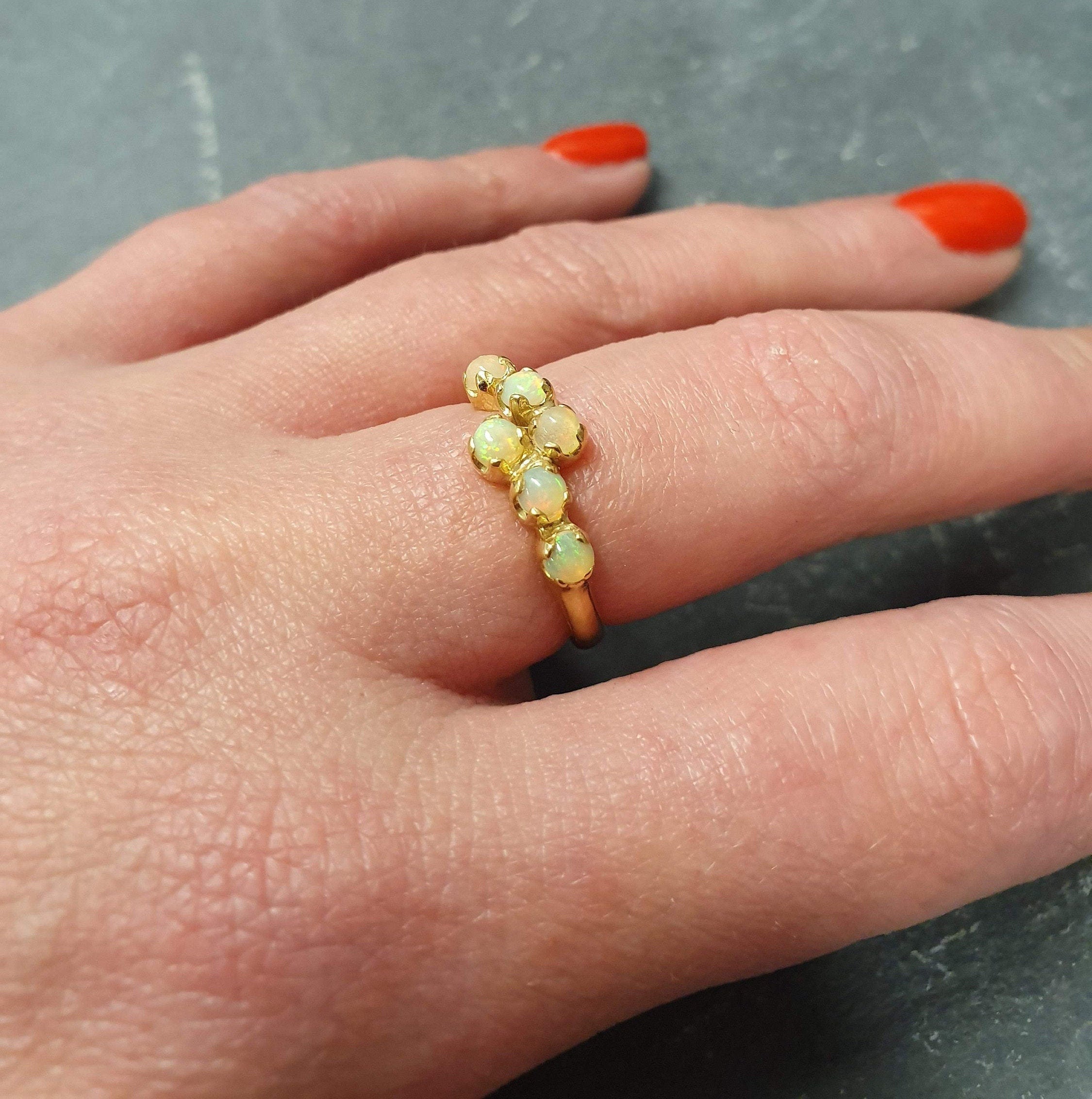Gold Opal Band, Fire Opal Band, Opal Band, Natural Opal, October Birthstone, Gold Stackable Ring, Vintage Gold Ring, Solid Silver Ring