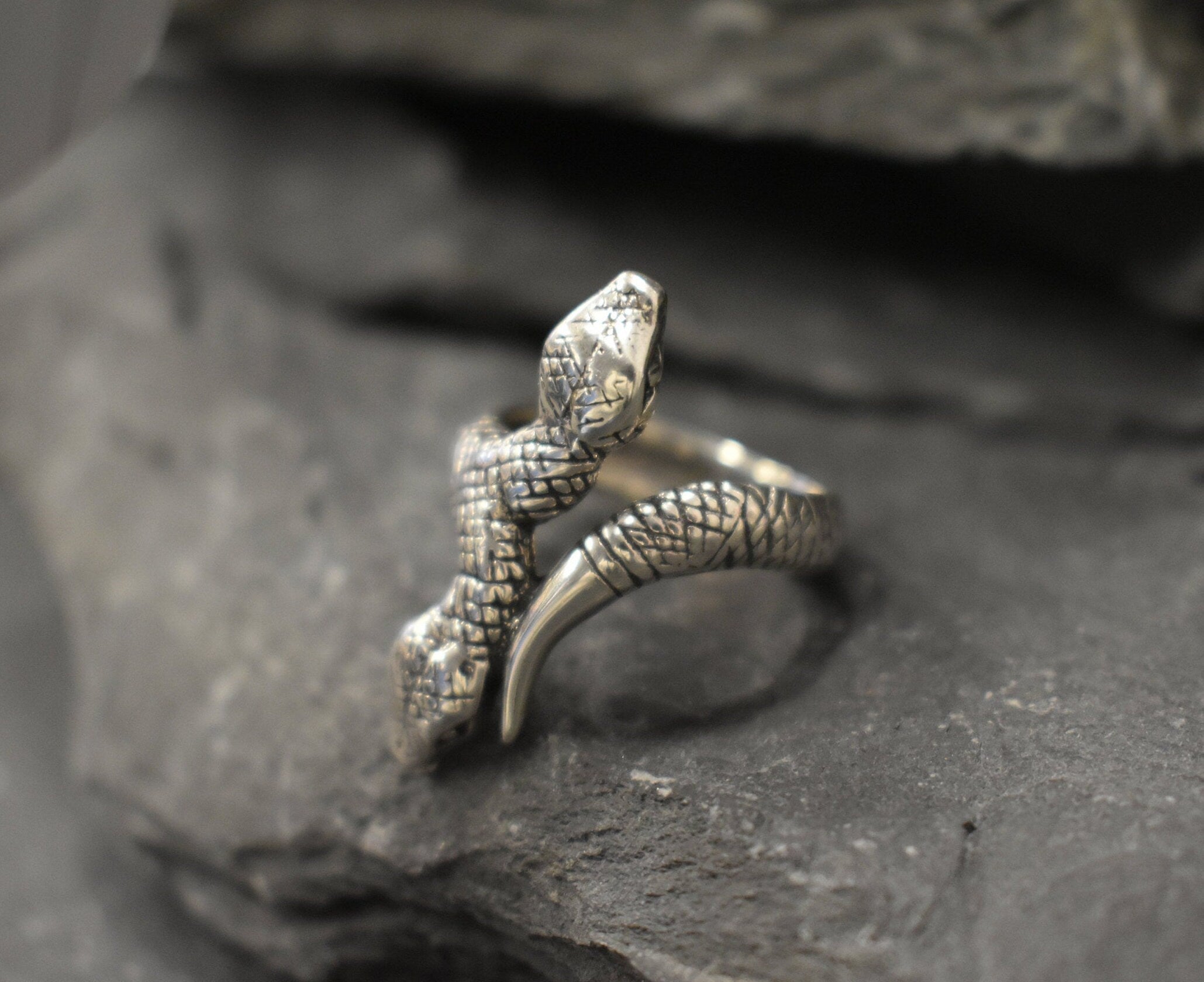 Silver Snake Ring, Long Ring, Serpent Ring, Solid Silver Ring, Two Snakes Ring, Vintage Snake Ring, Snake Head Ring, Python Ring, Statement