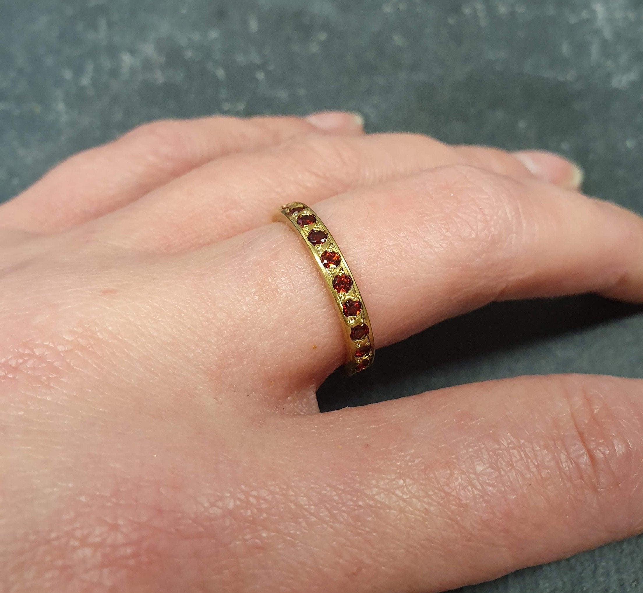 Gold Garnet Ring, Garnet Ring, January Birthstone, Full Eternity Ring, Vintage Band, Red Diamond Ring, Gold Eternity Ring, Solid Silver Ring