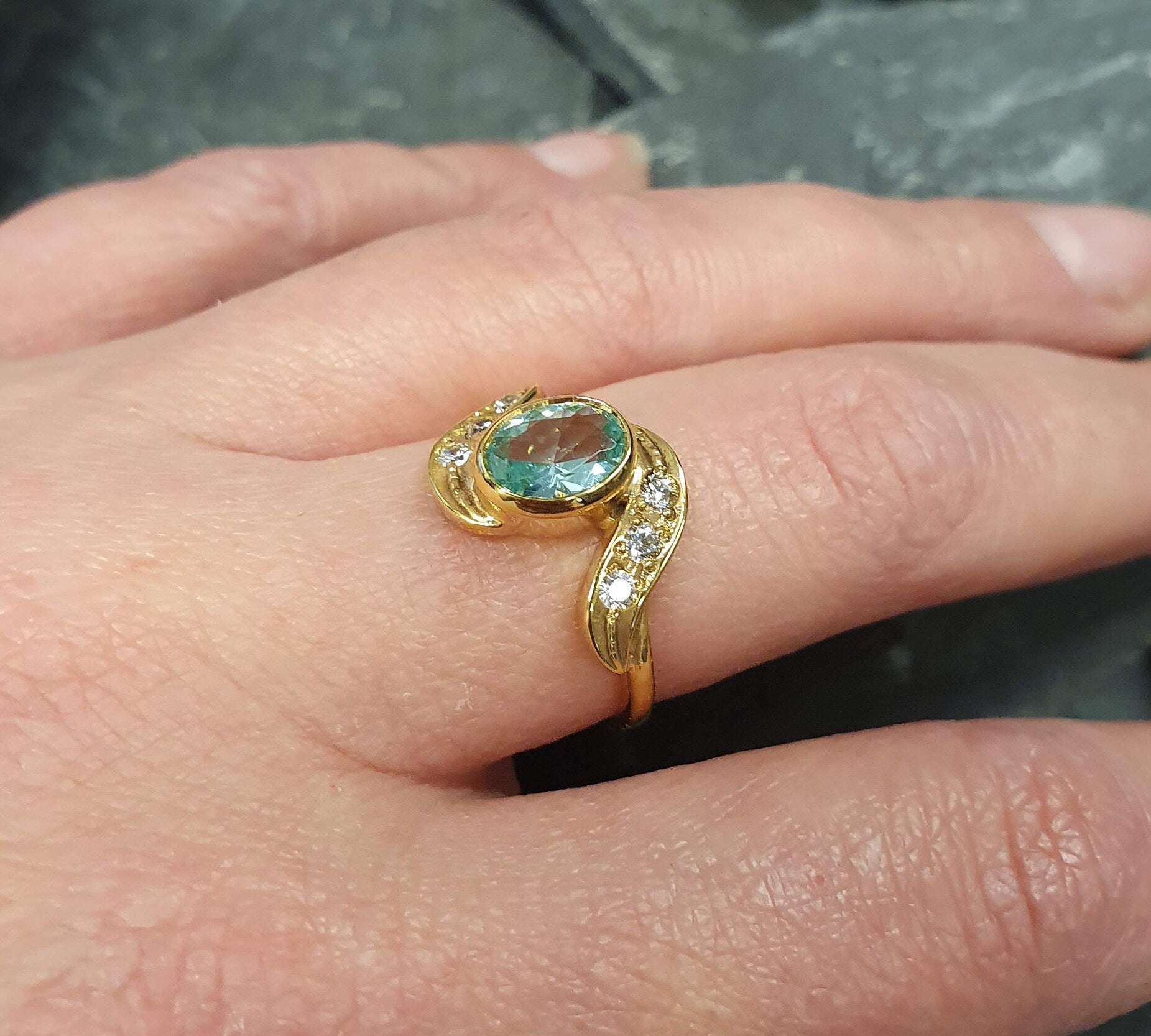 Gold Aquamarine Ring, Created Aquamarine, Blue Diamond Ring, Gold Vintage Ring, Aqua Gold Ring, Aquamarine Ring, Aqua Ring, 925 Silver Ring