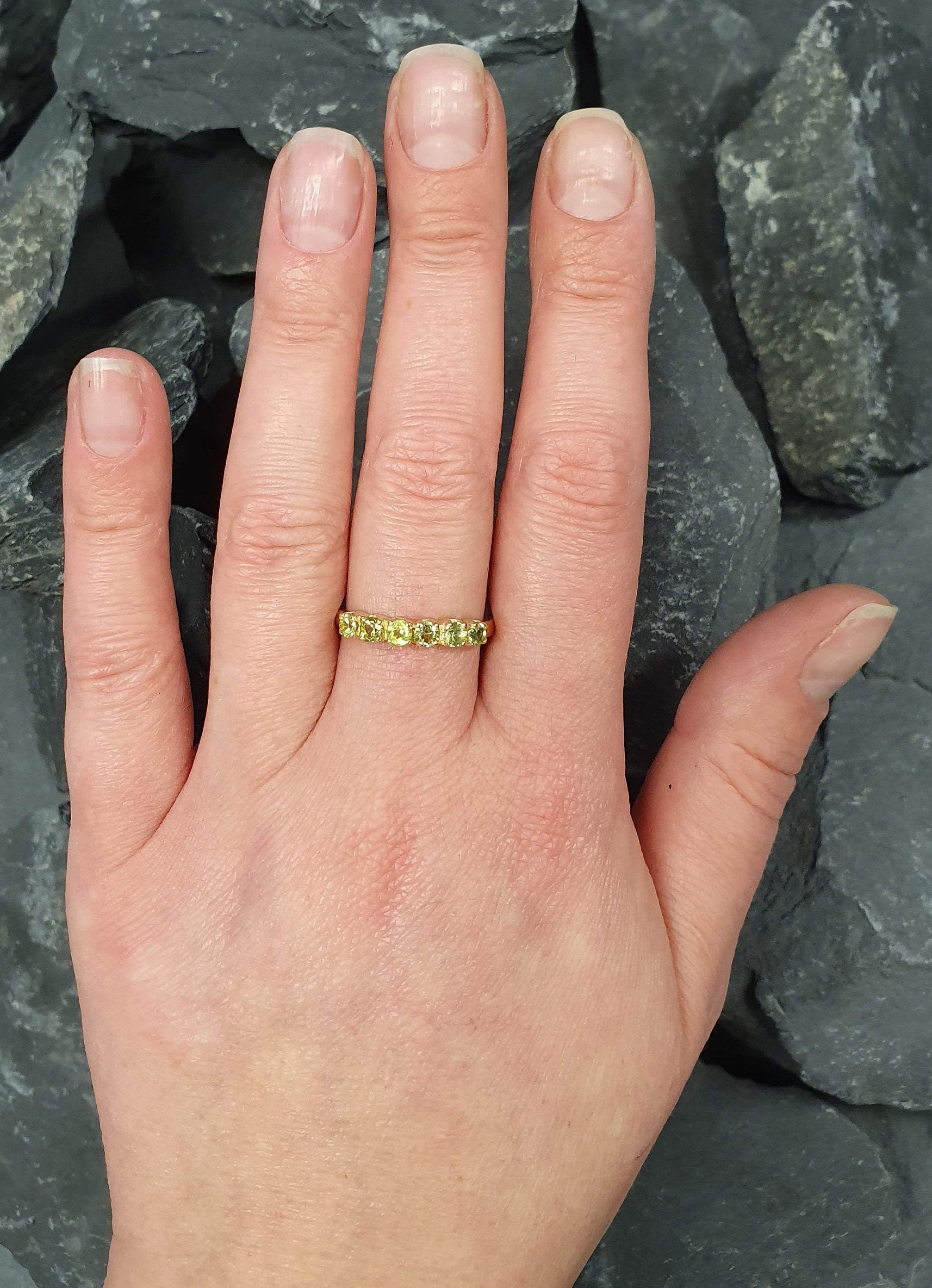 Gold Peridot Ring, Natural Peridot, August Birthstone, Half Eternity Ring, Green Diamond Ring, Vintage Ring, Green Ring, Solid Silver Ring