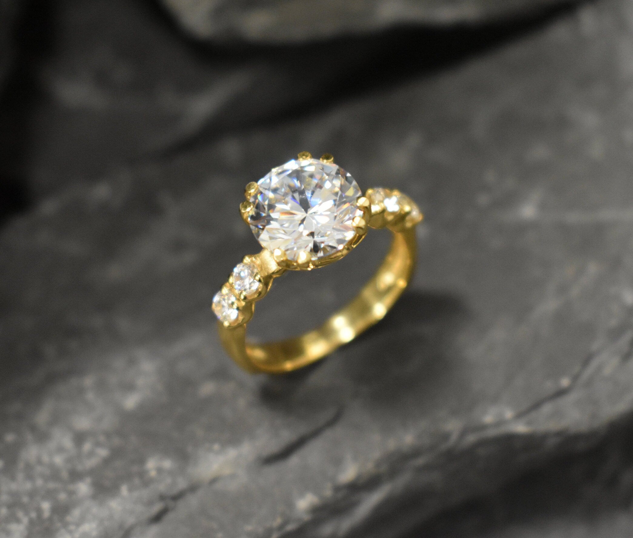 Gold CZ Ring, 4 carat Diamond, Created Diamond, Bridal Diamond Ring, Promise Ring, CZ Diamonds, Sparkly Ring, Solid Silver Ring, Diamonds