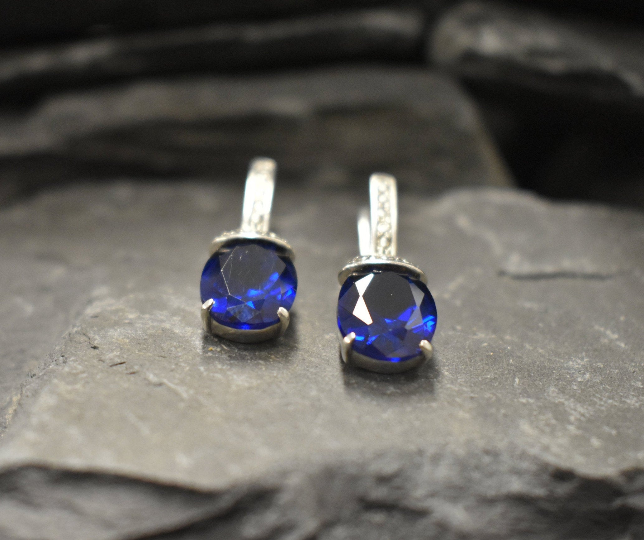 Long Sapphire Earrings, Created Sapphire, Blue Drop Earrings, Antique Earrings, Vintage Earrings, Royal Earrings, Sterling Silver Earrings