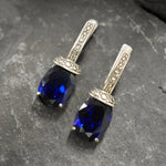 Long Sapphire Earrings, Created Sapphire, Blue Drop Earrings, Antique Earrings, Vintage Earrings, Royal Earrings, Sterling Silver Earrings