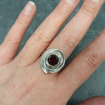 Garnet Ring, Natural Garnet, January Birthstone, Red Tribal Ring, Swirl Ring, January Ring, Red Garnet Ring, Unique Rings, Solid Silver Ring