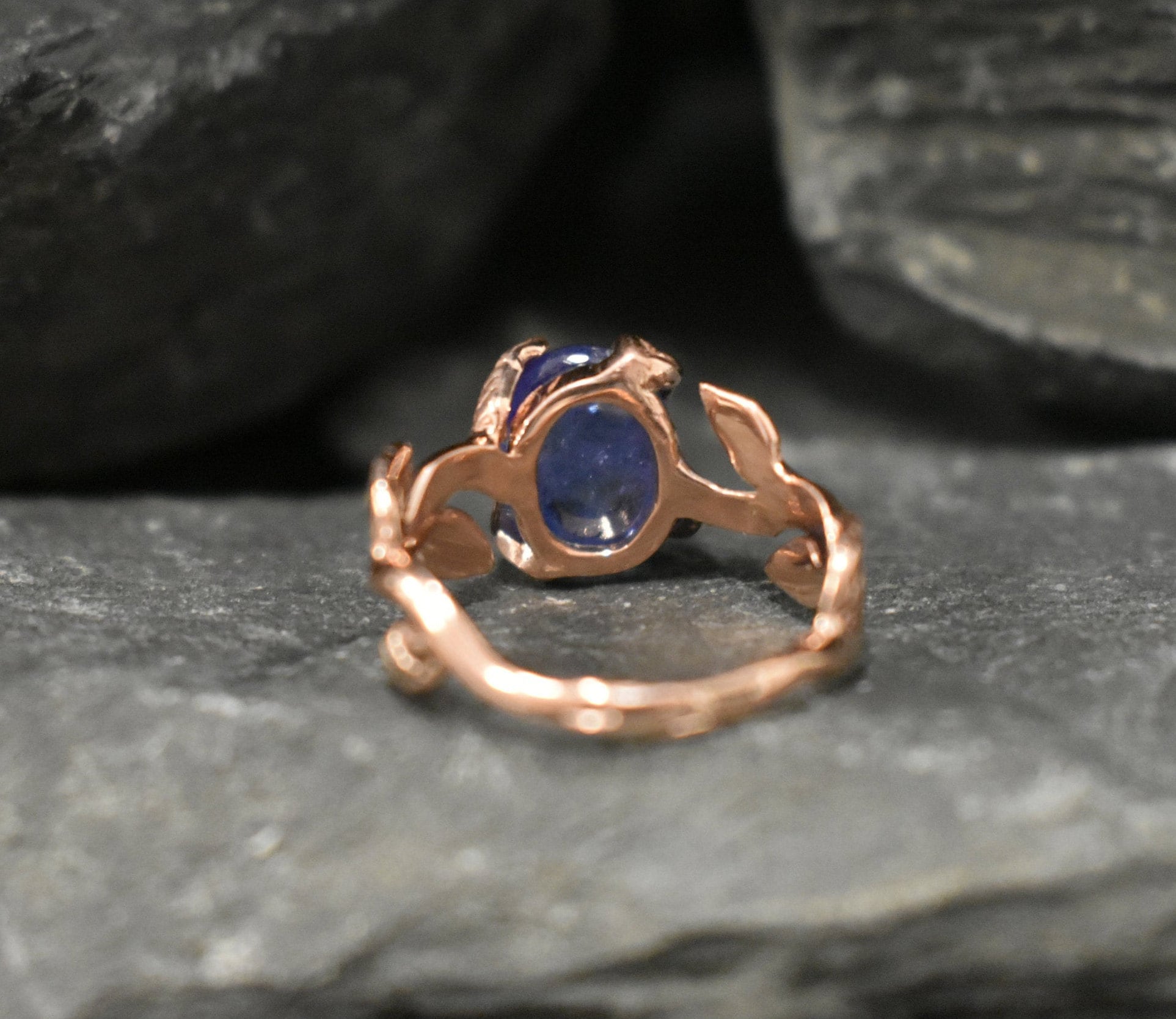 Tanzanite Ring, Rose Gold Ring, Natural Tanzanite, December Ring, Gold Leaf Ring, Gold Vintage Ring, Unique Stone Ring, Solid Silver Ring